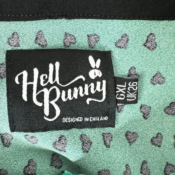 Hell Bunny Shirt Top Womens 6X Kelly Green Hearts Goth Grunge Button Stretch - Picture 8 of 13